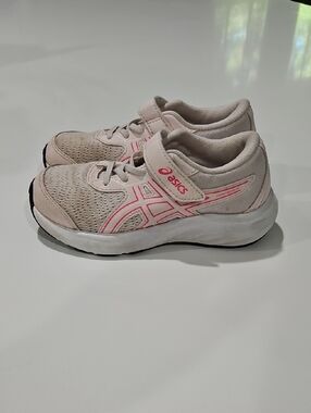 ASICS Kids Light Pink and White Hook-and-Loop Sneakers Sz K12 EUC